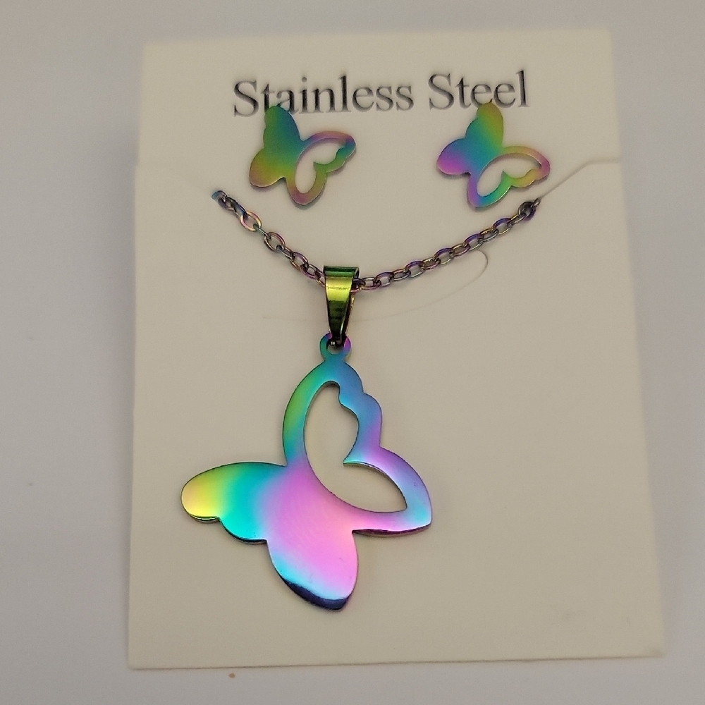 Rainbow Butterfly Necklace